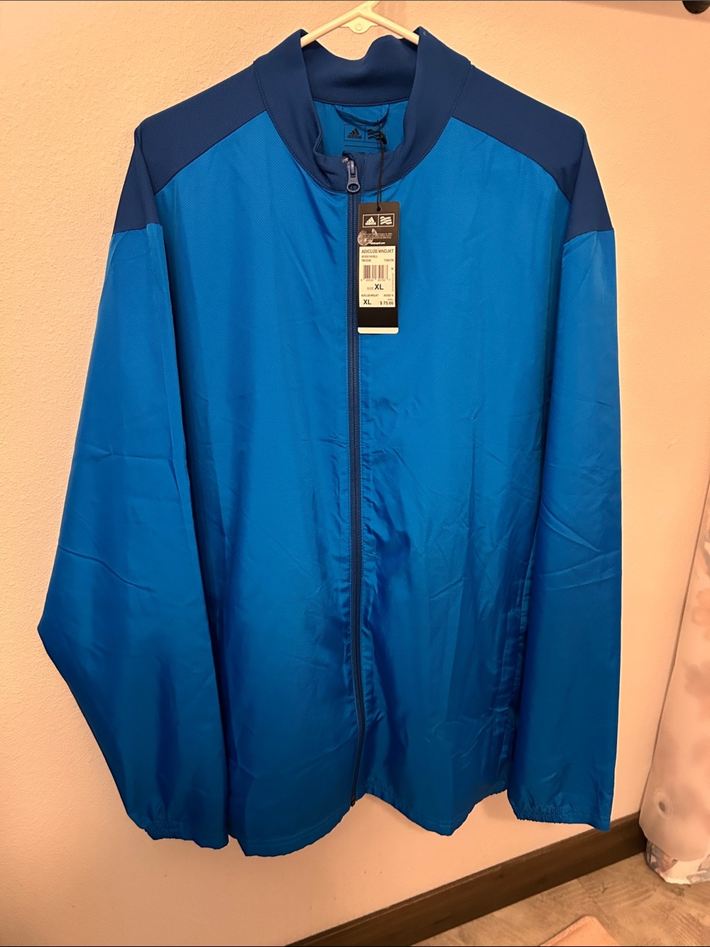 adidas Men’s Blue Windbreaker with Navy Shoulder Accents